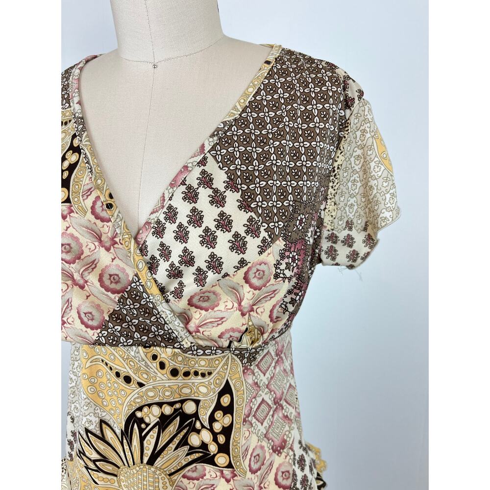 Vintage Y2K Brown Mixed Print‎ Pattern Top Large No Boundaries Fairy Cyber 2000s - Picture 4 of 14